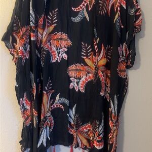 Black kimono  with floral & fringe